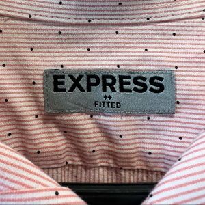 Mens dress shirt, Express brand button down subtle pink with black dots slim fit